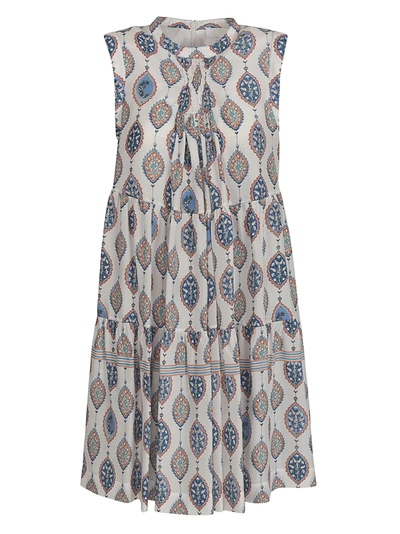 Shop Chloé Flared Sleeveless Printed Dress In White/blue