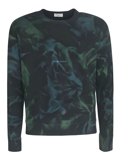 Shop Saint Laurent Ribbed Logo Sweatshirt In Black/green