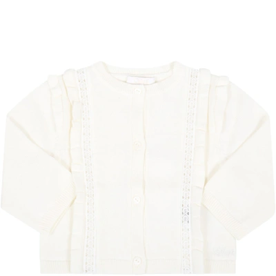 Shop Chloé Ivory Cardigan For Baby Girl With Logo