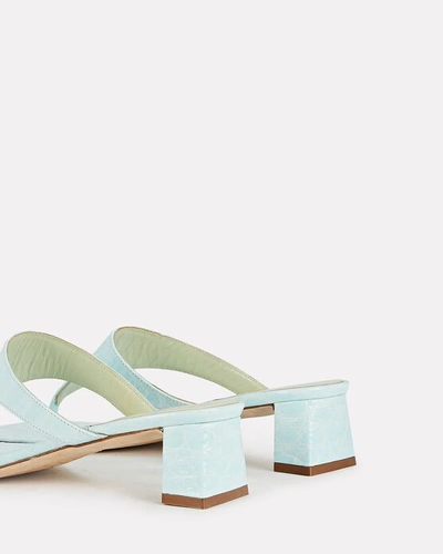 Shop By Far Shawn Croc-embossed Thong Sandals In Light Blue