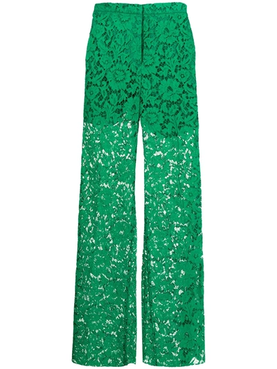 Shop Valentino Lace Wide-leg Trousers In Green
