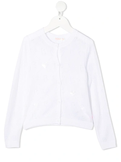 Shop Billieblush Logo Perforated Cardigan In White