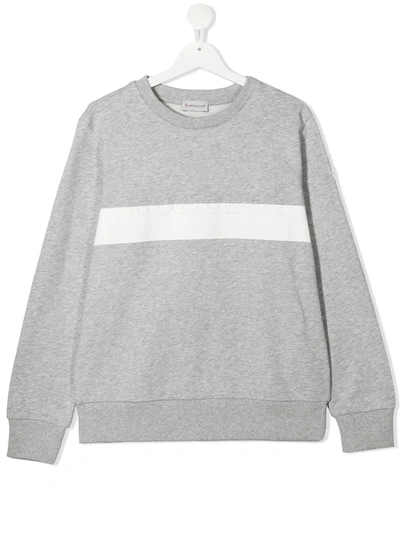 Shop Moncler Crew Neck Striped Sweatshirt In Grey