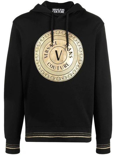 Shop Versace Jeans Couture Logo-print Cotton Hoodie In Black