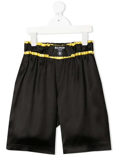 Shop Balmain Striped Trim Longline Shorts In Black