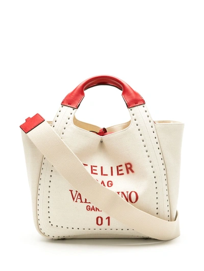 Valentino Garavani Large Canvas Atelier Tote Bag In Neutrals