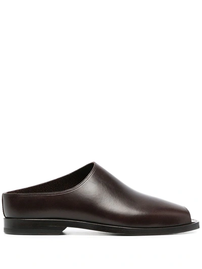 Shop Lemaire Square Toe Leather Loafers In Brown