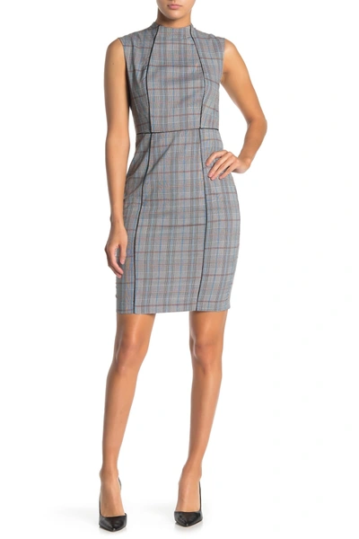 Shop Alexia Admor Mock Neck Plaid Sheath Dress In Blue Plaid