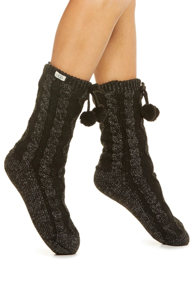 Shop Ugg ® Pom Metallic Fleece Lined Crew Socks In Black Metallic
