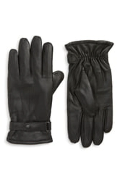Shop Barbour Burnished Leather Gloves In Black