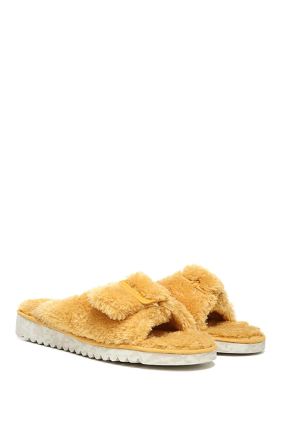 Shop Dr. Scholl's Staycay Og Faux Fur Buckle Slide Sandal In Gold Yellow