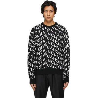 Shop Givenchy Black & White Knit Allover Refracted Logo Sweater In 004 Black/w