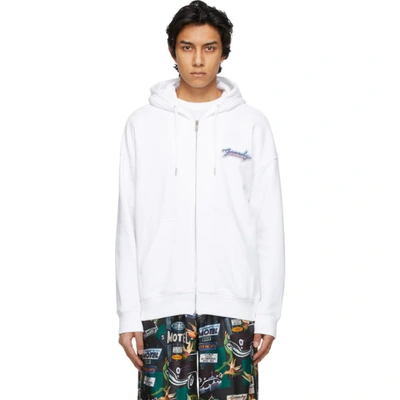 Shop Givenchy White Neon Logo Zip-up Hoodie In 100 White