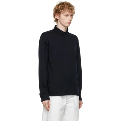 Shop Ermenegildo Zegna Navy Cotton Long Sleeve Polo In B09 Navy