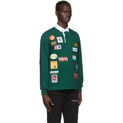Shop Saintwoods Green Patch Rugby Long Sleeve Polo