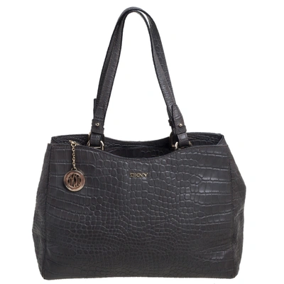 Pre-owned Dkny Grey Crocodile Embossed Leather Tote