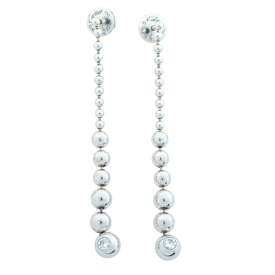 Pre-owned Cartier Diamond 18k White Gold Graduating Ball Bead Drop Long Earrings