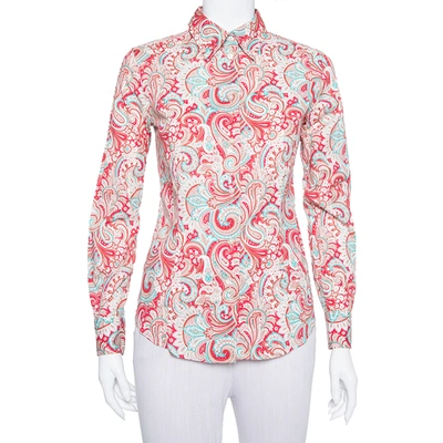 Pre-owned Etro Red Paisley Printed Stretch Cotton Button Front Shirt S