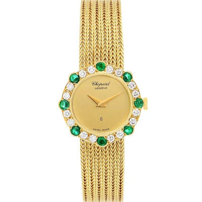 Pre-owned Chopard Champagne Diamond Emerald 18k Yellow Gold Vintage Cocktail 4057 Women's Wristwatch 21 Mm