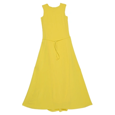 Pre-owned Ch Carolina Herrera Yellow Crepe Sleeveless Belted Maxi Dress S