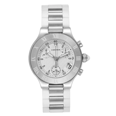Pre-owned Cartier Silver Stainless Steel Must 21 Chronoscaph W10197u2 Women's Wristwatch 32 Mm