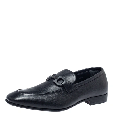 Pre-owned Ferragamo Black Leather Double Gancio Loafers Size 40.5