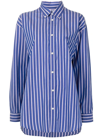 Shop Balenciaga Striped Long-sleeve Shirt In Blue