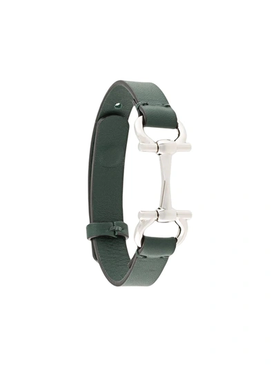 Shop Ferragamo Horsebit Leather Bracelet In Green