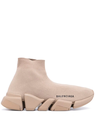 Shop Balenciaga Speed 2.0 Knitted Sneakers In Brown