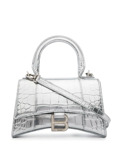 Balenciaga Xs Hourglass Top Handle Bag In Silver
