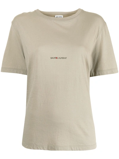 Shop Saint Laurent Logo Print T-shirt In Brown