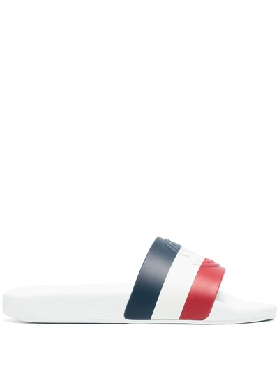 Shop Moncler Rwb Stripe Slides In White