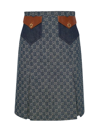 Shop Gucci Gg Jacquard Denim Skirt In Blue