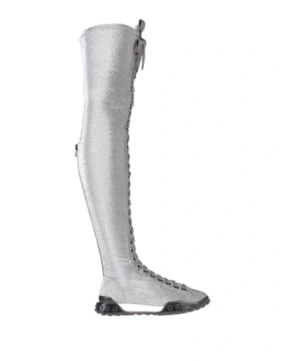 Shop Emporio Armani Woman Boot Silver Size 5.5 Textile Fibers