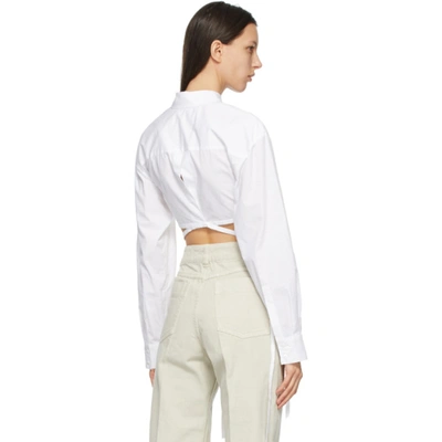 Shop Christopher Esber White Wrap Cropped Tie Shirt In White/clear Quartz