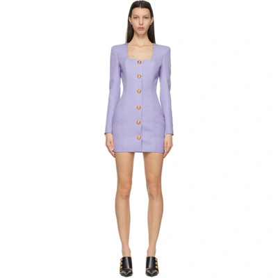 Shop Balmain Purple Wool Button Dress In 5fj Lavande