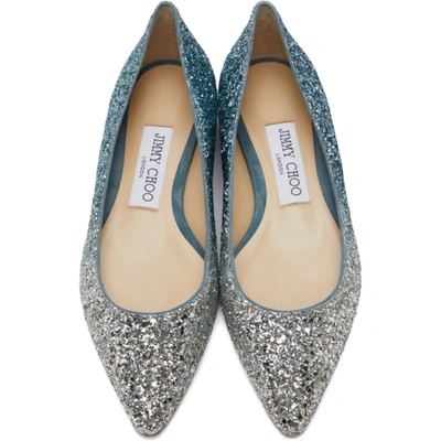 Shop Jimmy Choo Silver Glitter Romy Ballerina Flats In Silver/dusk Blue