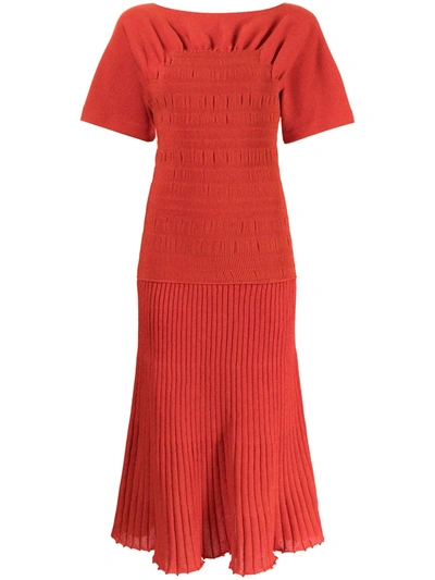 Shop Proenza Schouler Smocked Stretch-knit Midi Dress In Red