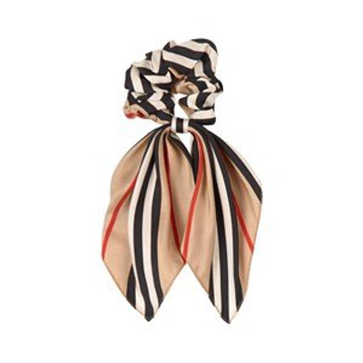 Shop Burberry Beige Silk Stripe Scarf Scrunchie