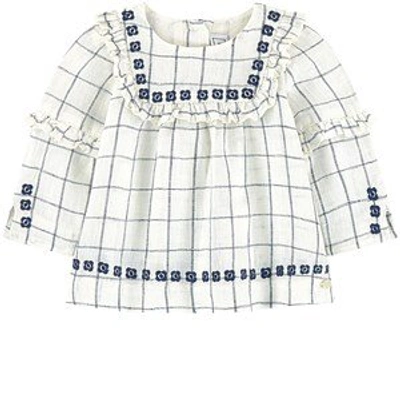 Shop Tartine Et Chocolat Off White Check Print Blouse In Blue