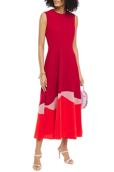 Shop Roksanda Alesi Color-lock Crepe Midi Dress In Red