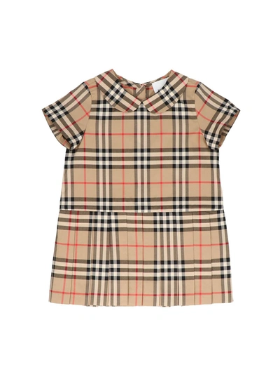 Shop Burberry Check Dress In Archive Beige