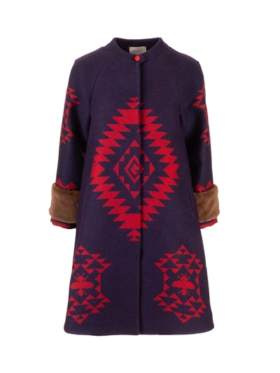 Shop Gucci Coat With Contrasting Pattern In Blue