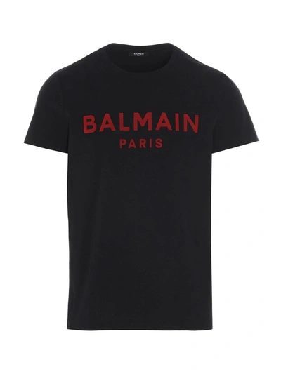 Shop Balmain Flock Logo T-shirt In Black