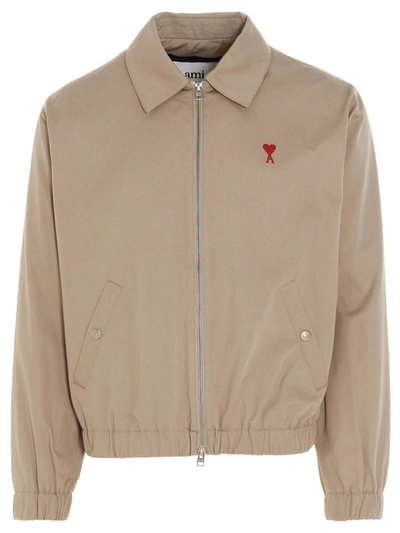 Shop Ami Alexandre Mattiussi Ami De Coeur Zipped Jacket In Beige