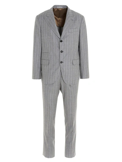 Shop Brunello Cucinelli Pinstripe Suit In Light Grey