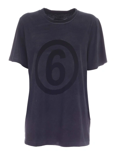 Shop Mm6 Maison Margiela Black Logo T-shirt In Anthracite Color In Grey