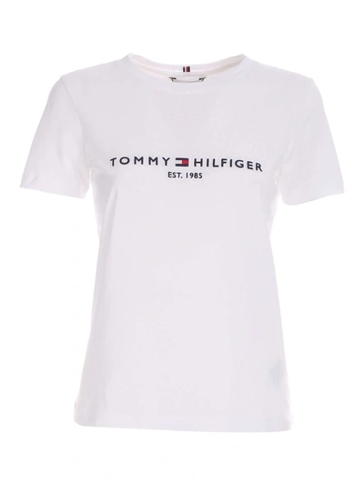 Shop Tommy Hilfiger Contrasting Embroidery T-shirt In White
