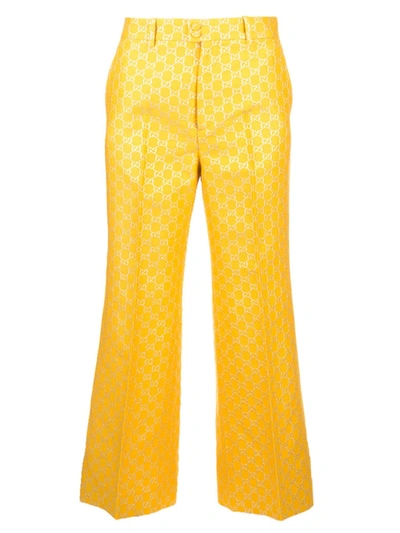 Shop Gucci Gg Lamé Wide-leg Pants In Yellow