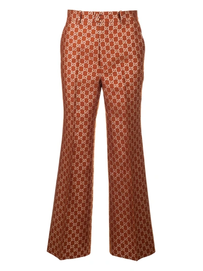 Shop Gucci Gg Lame Wide-leg Pants In Brown